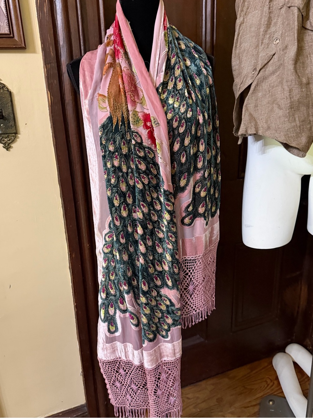 Peacock Velvet Beaded silk gypsy Shawl